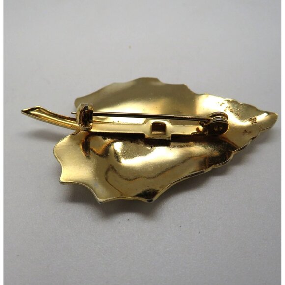 Vintage Leaf Brooch 2" Gold Tone Pin Realistic Stem Veins Autumn - Picture 8 of 11